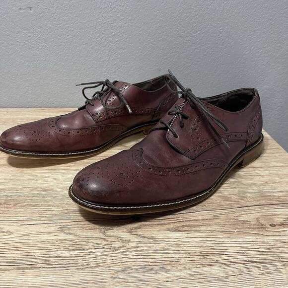 Men Joseph Abboud Wheaton Marroon Leather Oxfords 11 - Picture 1 of 7